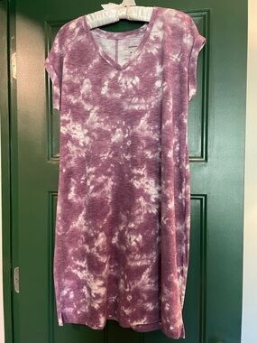 Tie-Dye V-Neck Casual Dress - Purple